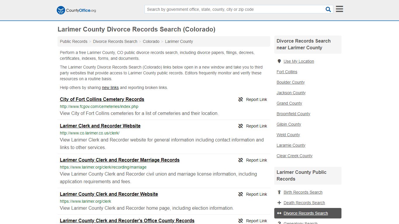 Larimer County Divorce Records Search (Colorado) - County Office