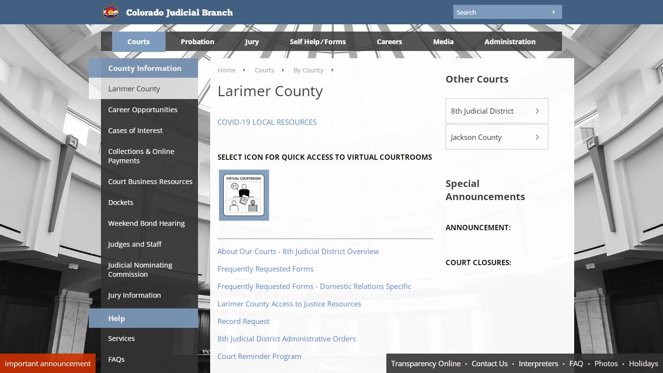 Colorado Judicial Branch - Larimer County - Homepage